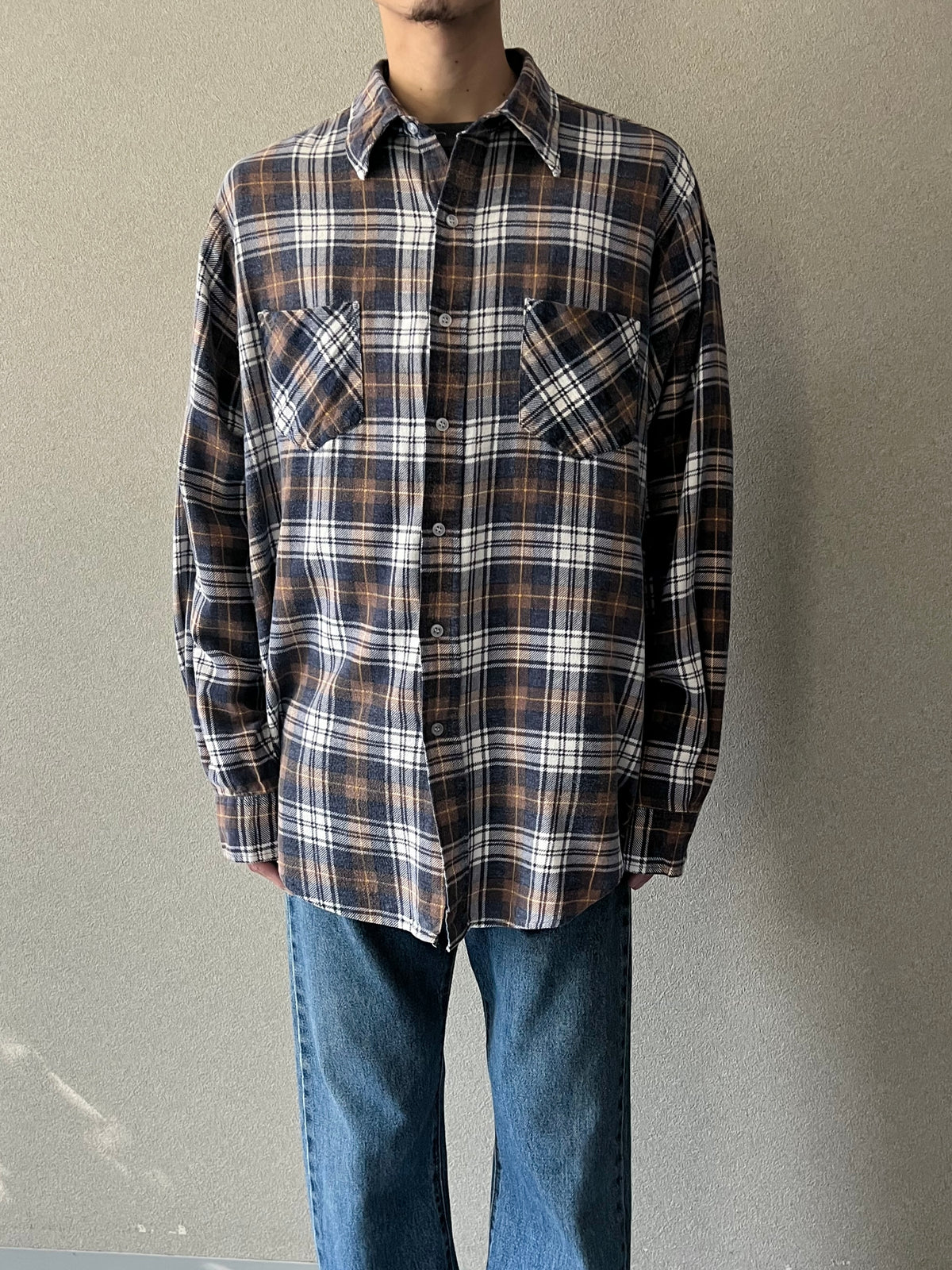 80's VALUE LINE print flannel shirt