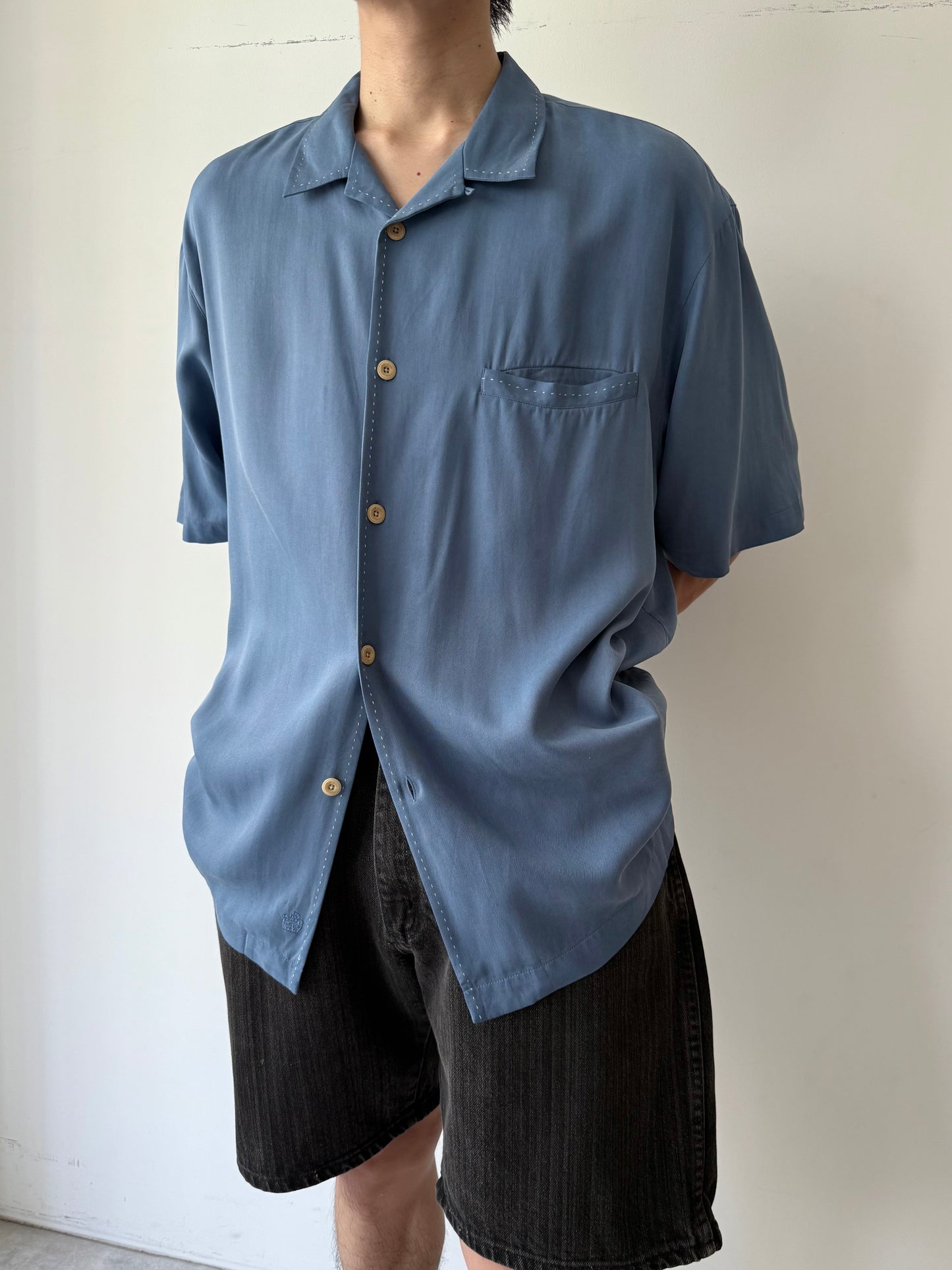 90's Nat Nast silk open collar shirt