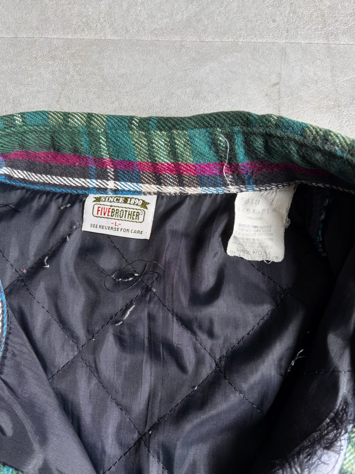 90's FIVE BROTHER quilting lining flannel shirt "Made in USA"