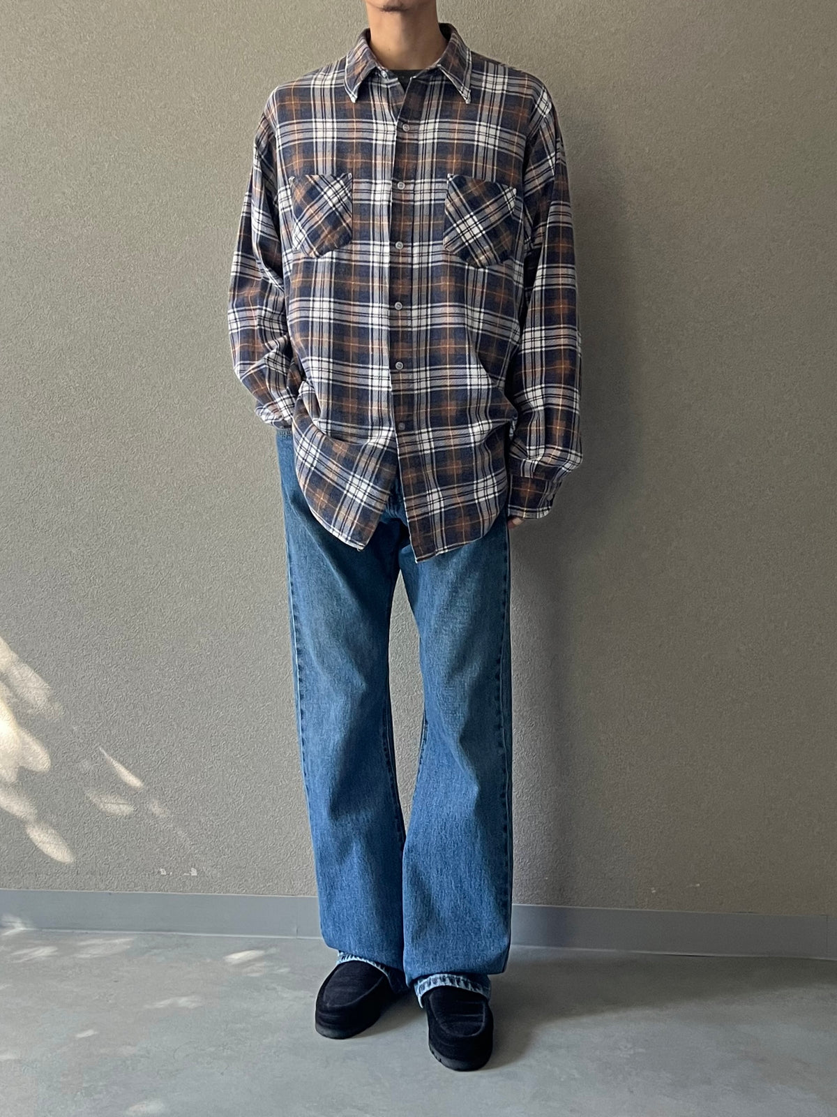 80's VALUE LINE print flannel shirt