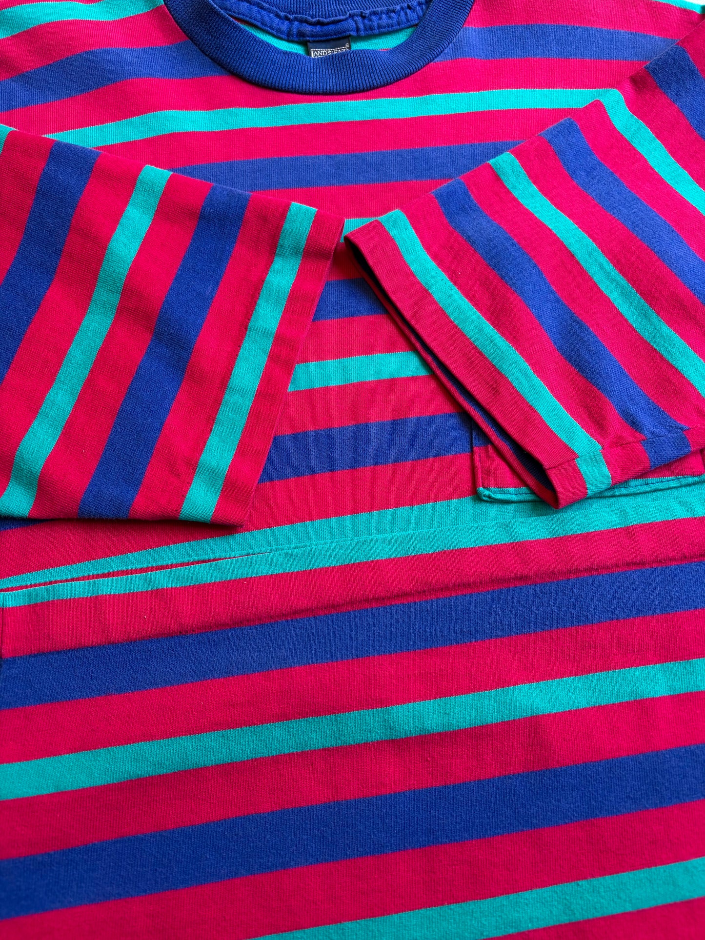 90's LAND’S END border t-shirt "Made in USA"