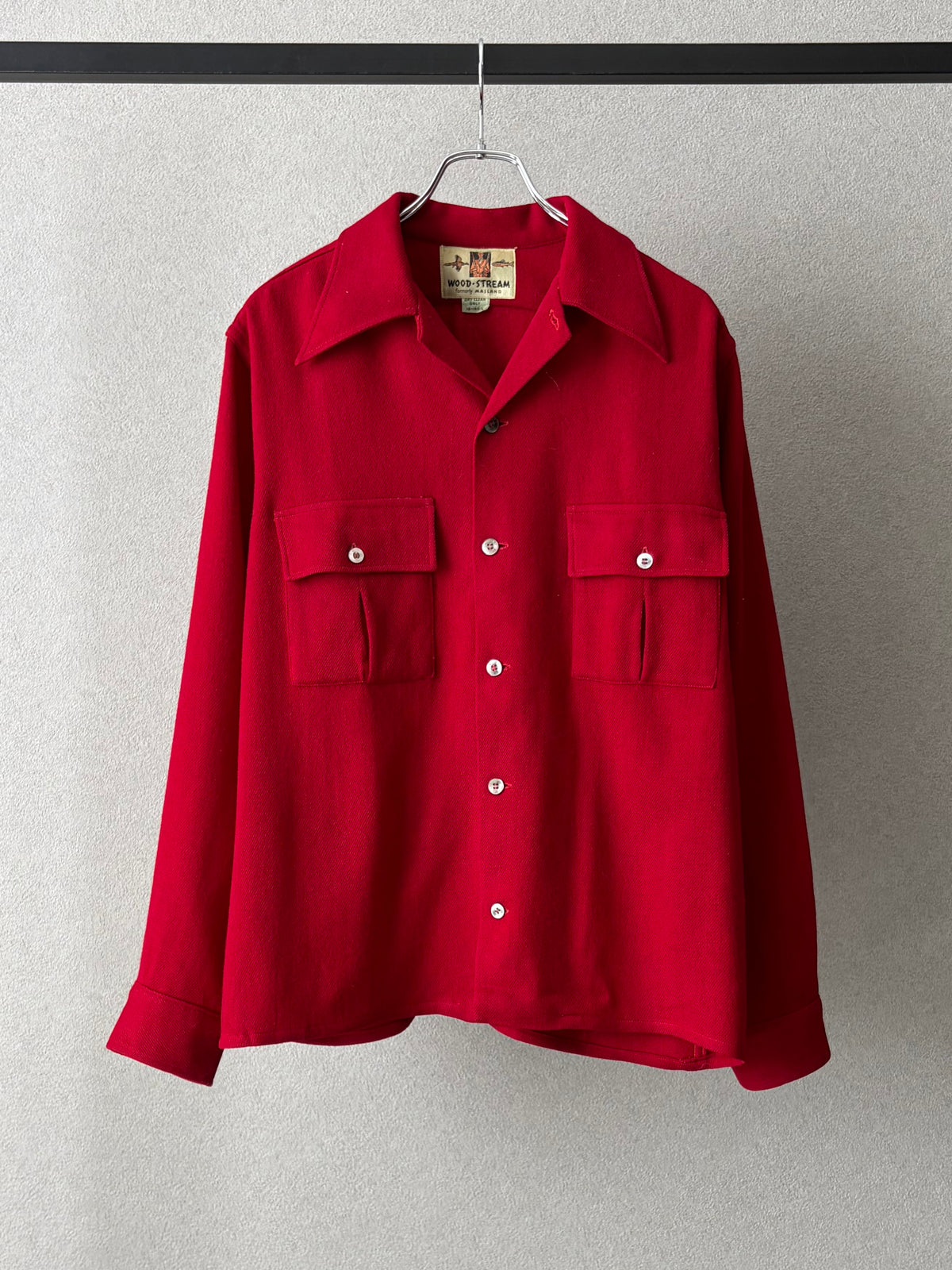 70's WOOD STREAM open collar wool shirt