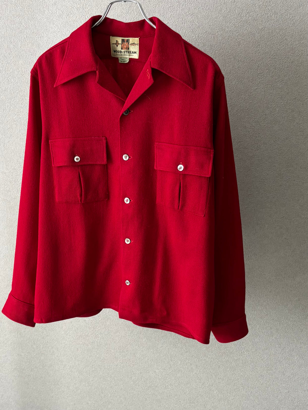 70's WOOD STREAM open collar wool shirt