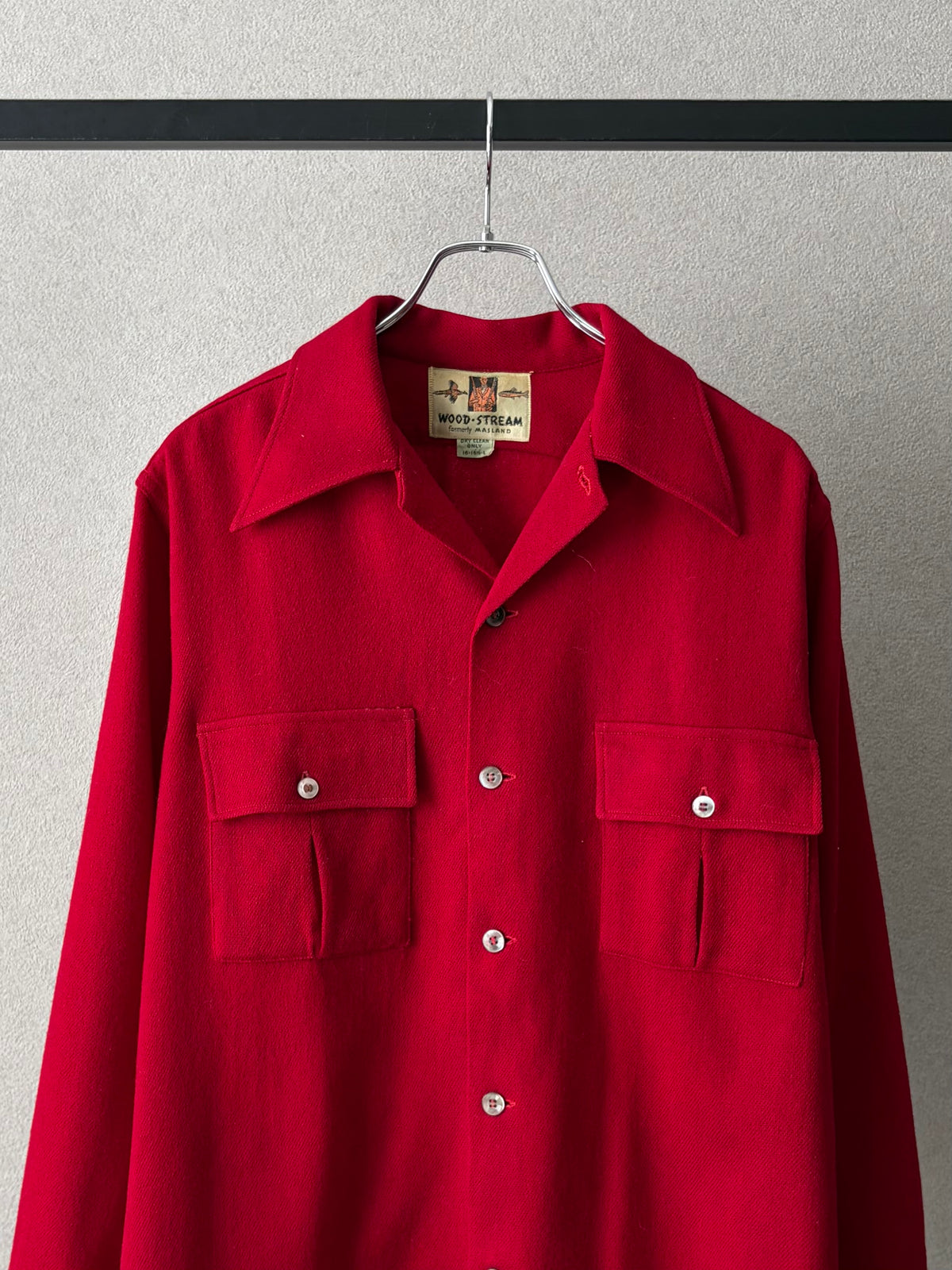 70's WOOD STREAM open collar wool shirt