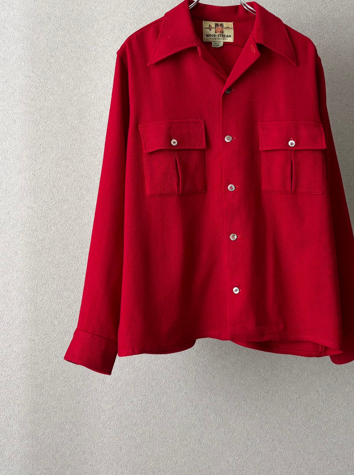 70's WOOD STREAM open collar wool shirt